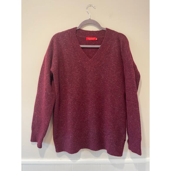 n:Philanthropy Womens Oversized Alpaca Wool V Neck Sweater Wine Size Medium‎ - Picture 2 of 9